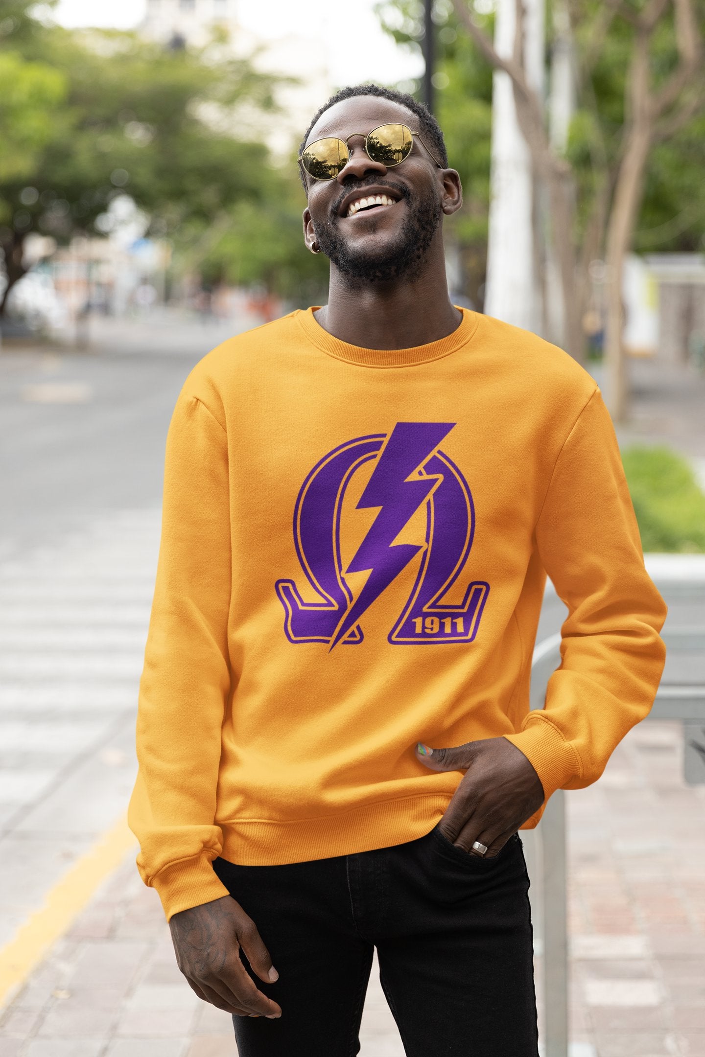 Omega Psi Phi Omega 1911 Bolt Tee/Sweatshirt Winters Industries by Fully Promoted Mesquite S SWEATSHIRT Gold