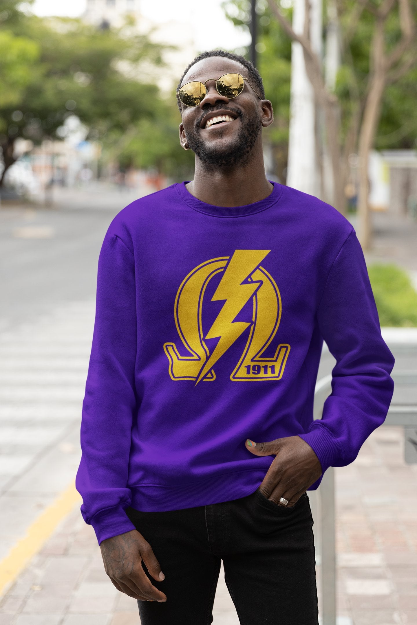 Omega Psi Phi Omega 1911 Bolt Tee/Sweatshirt Winters Industries by Fully Promoted Mesquite S SWEATSHIRT Purple