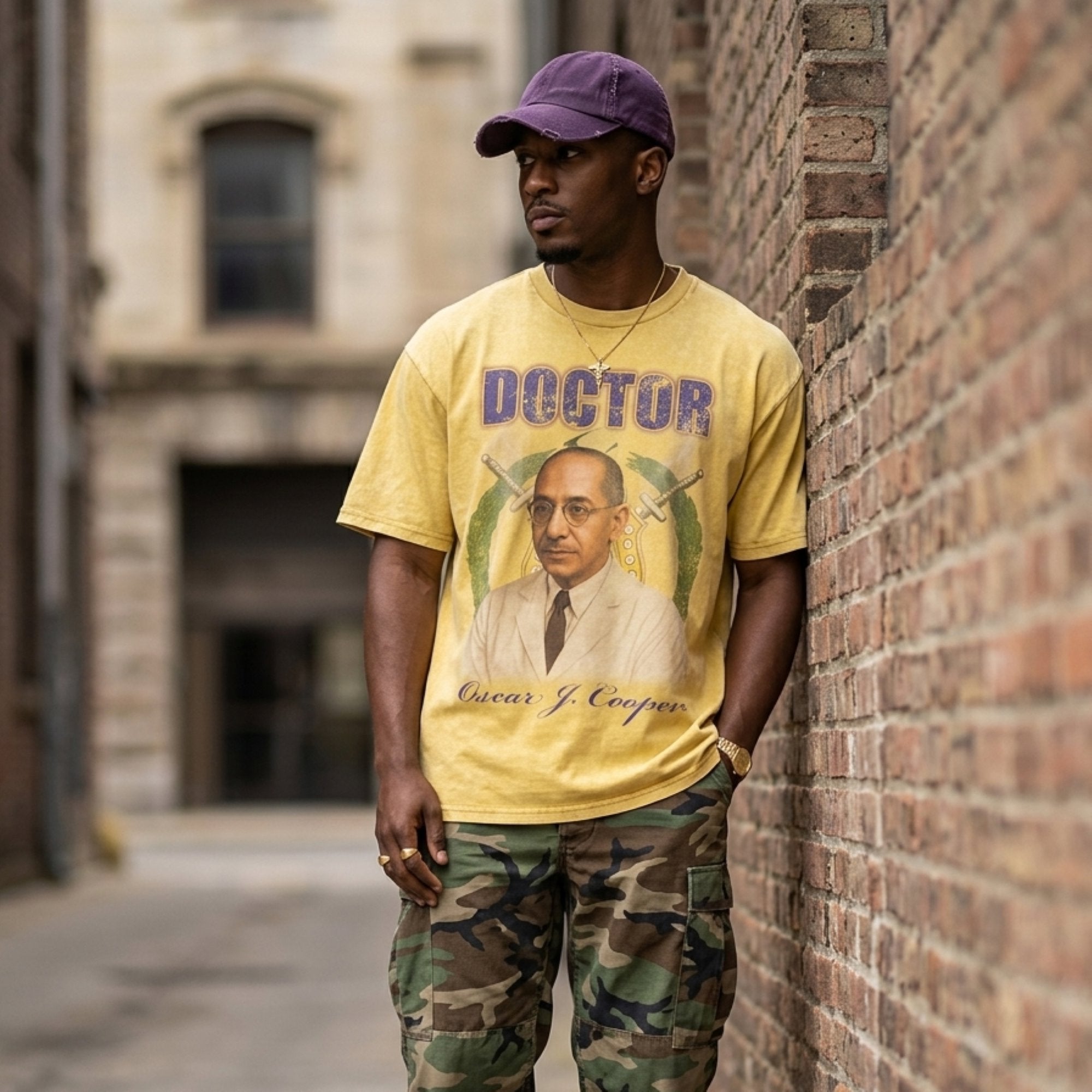 Omega Psi Phi Oscar Cooper Doctor Acid Wash Tee Gold Winters Industries