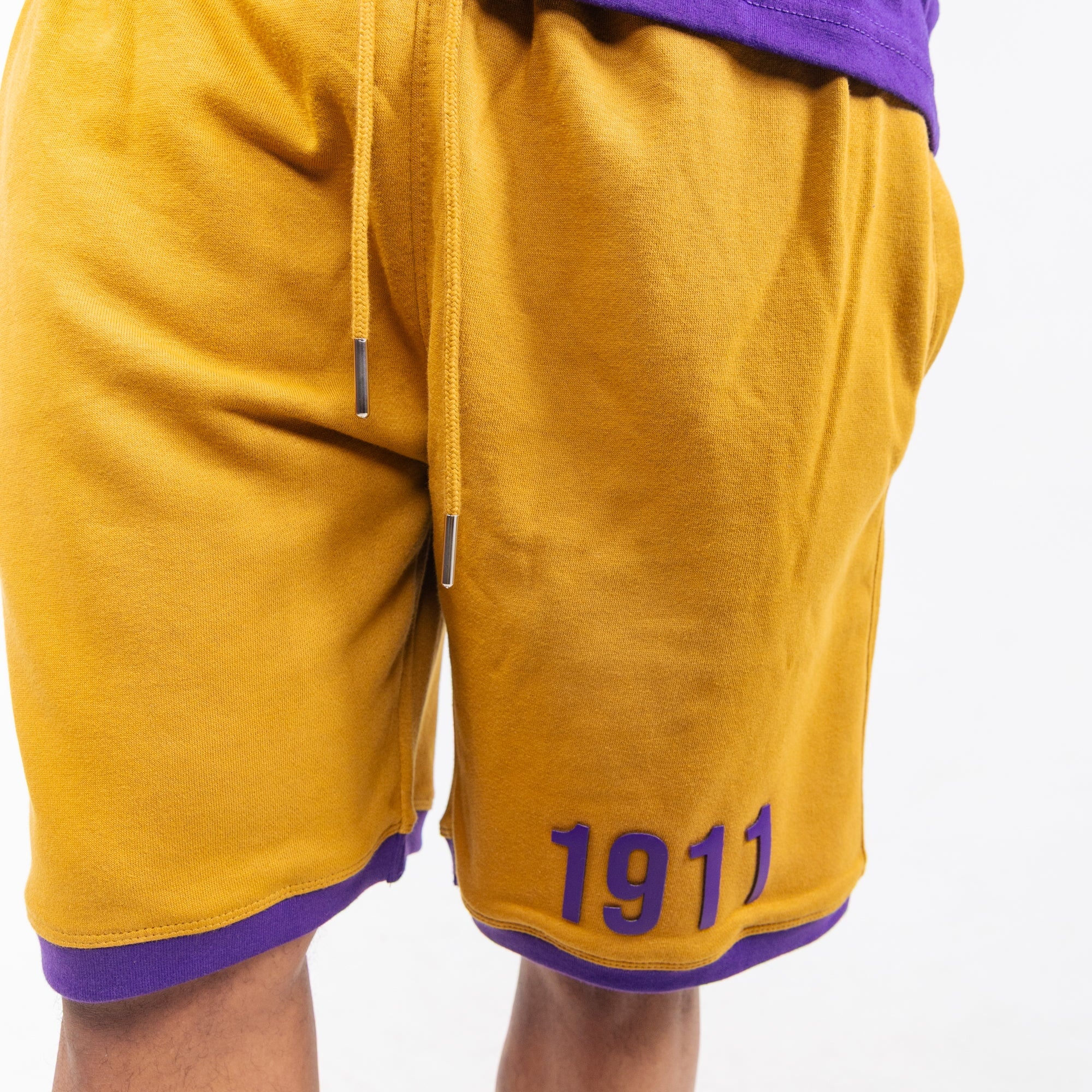 Omega Psi Phi Purple and Gold Color Block Short Set Winters Industries