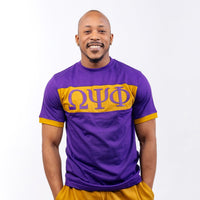 Omega Psi Phi Purple and Gold Color Block Short Set Winters Industries