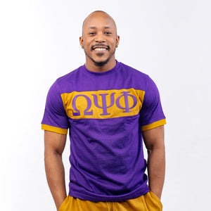 Omega Psi Phi Purple and Gold Color Block Short Set Winters Industries