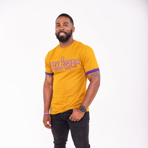Omega Psi Phi "SCHOLARSHIP" Embroidered Tee Gold