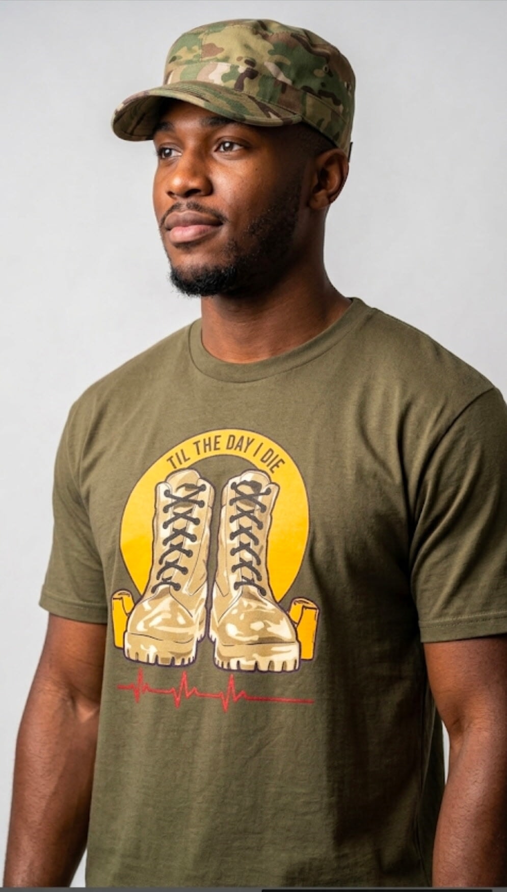 Omega Psi Phi 'Til The Day I Die Tee with "Gold Boots" and Purple Strings GREEN Winters Industries