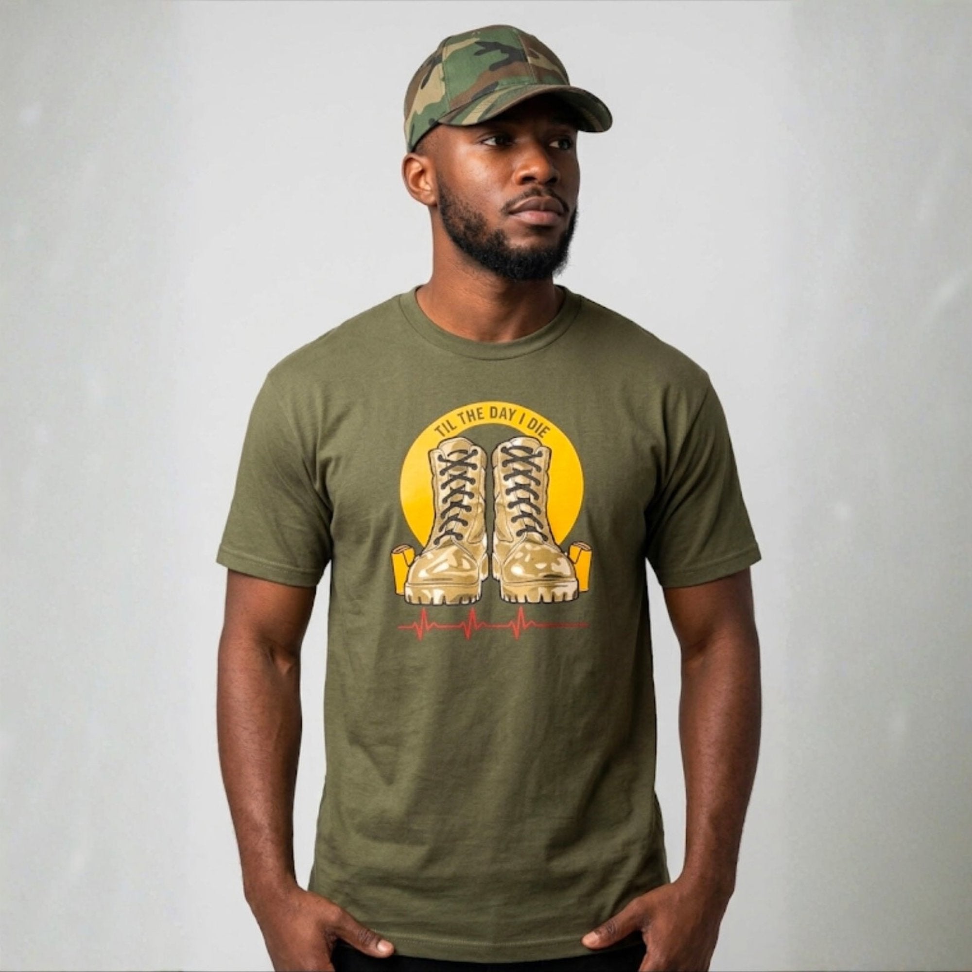 Omega Psi Phi 'Til The Day I Die Tee with "Gold Boots" and Purple Strings GREEN Winters Industries