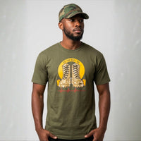 Omega Psi Phi 'Til The Day I Die Tee with "Gold Boots" and Purple Strings GREEN Winters Industries