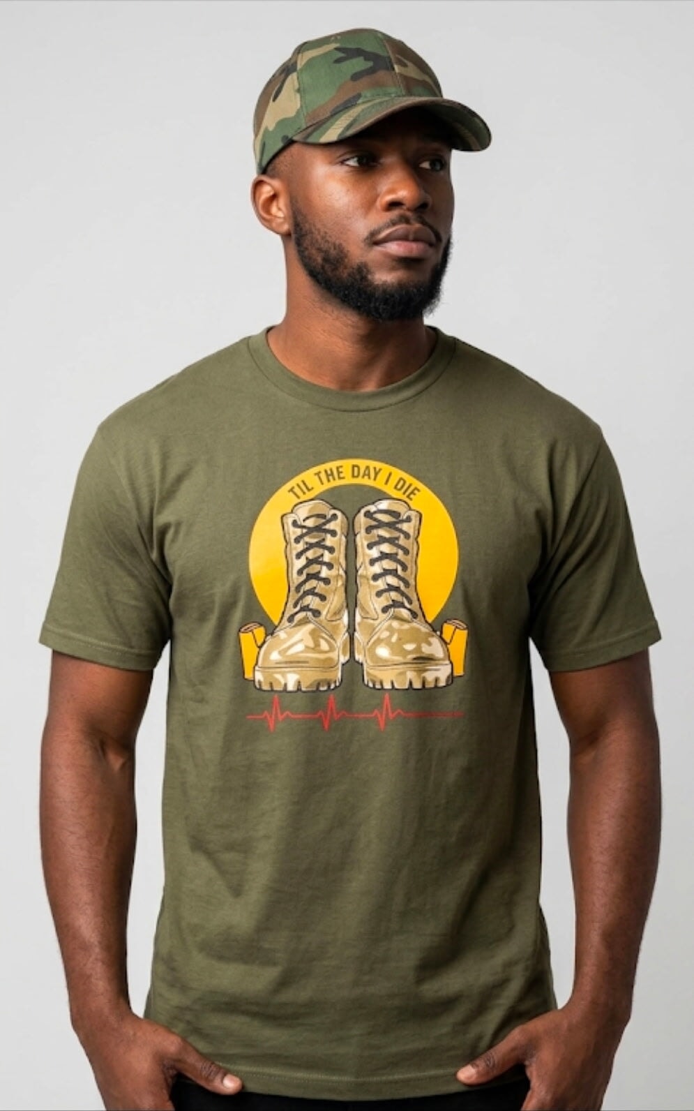 Omega Psi Phi 'Til The Day I Die Tee with "Gold Boots" and Purple Strings GREEN Winters Industries