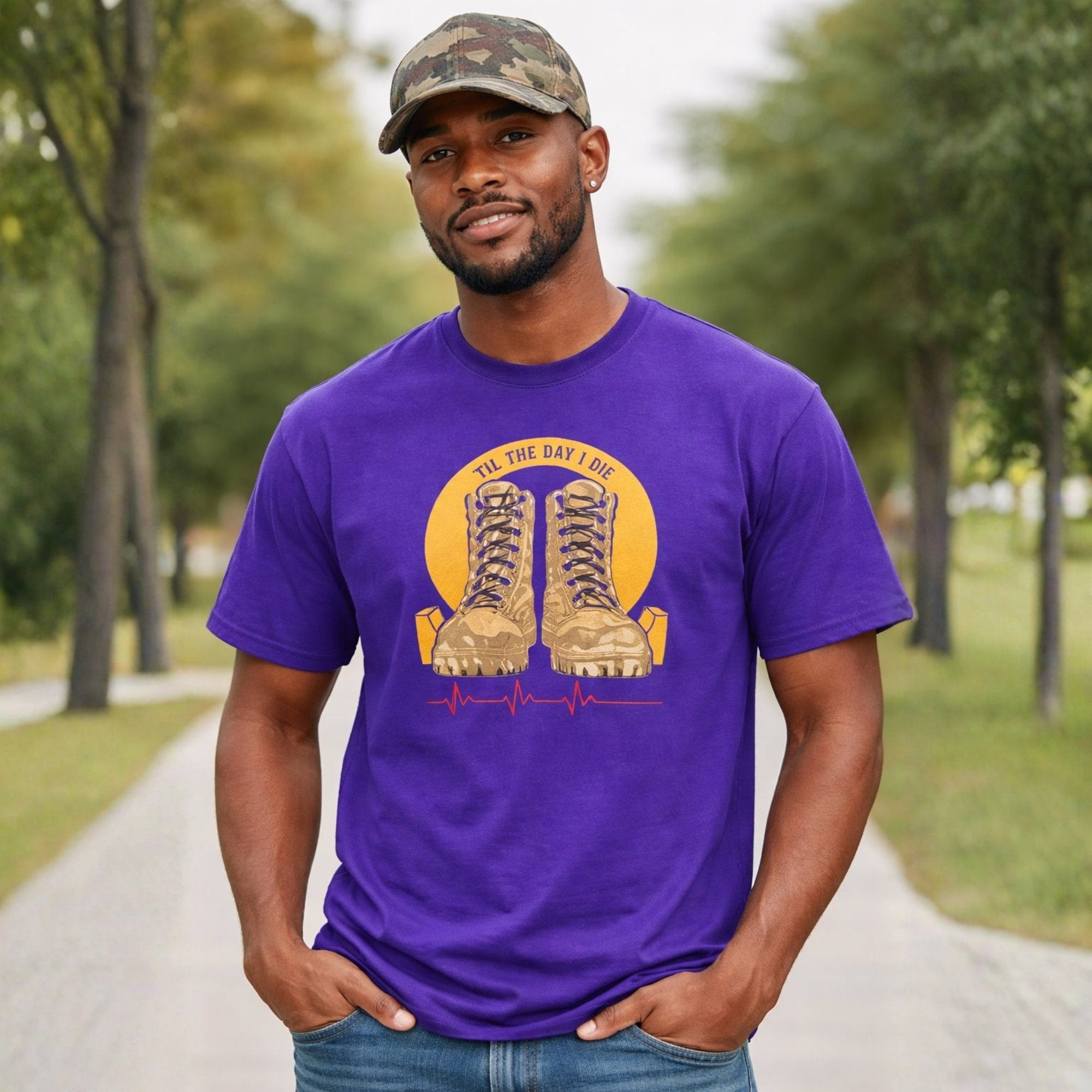 Omega Psi Phi 'Til The Day I Die Tee with "Gold Boots" and Purple Strings PURPLE Winters Industries