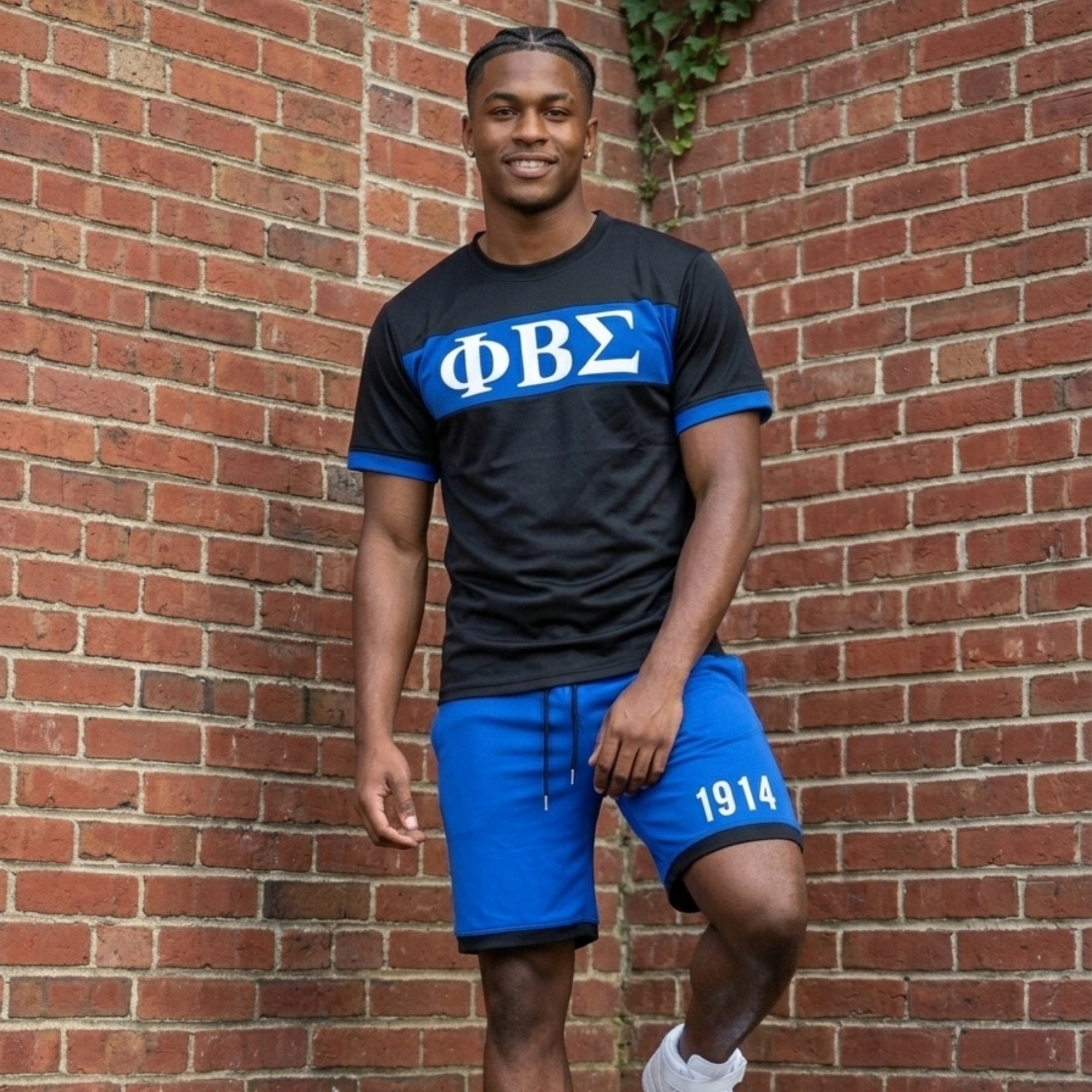 Phi Beta Sigma Black and Blue Color Block Short Set Winters Industries
