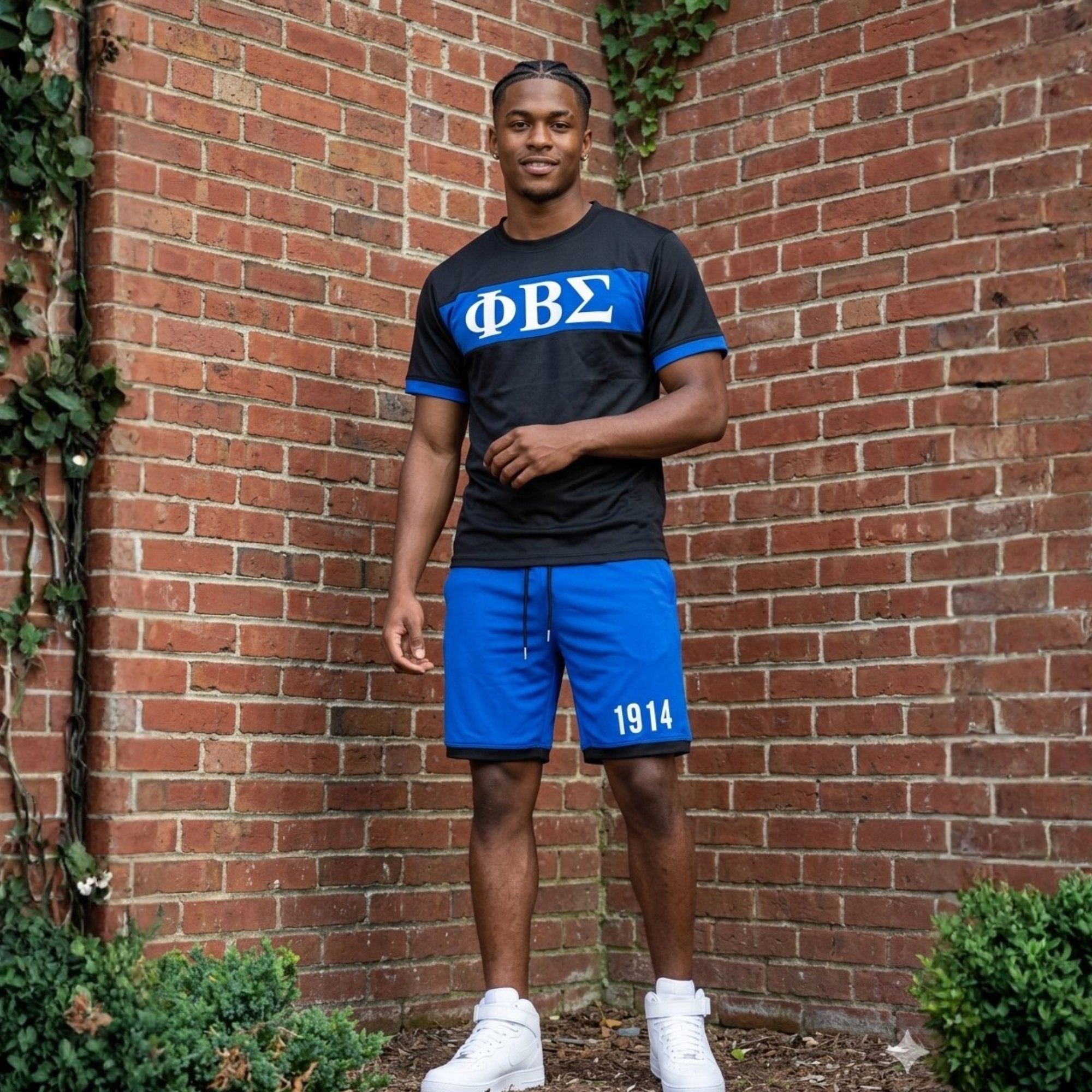Phi Beta Sigma Black and Blue Color Block Short Set Winters Industries