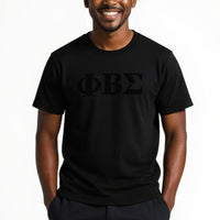Phi Beta Sigma Black on Black Letters Brush Embroidery Tee Winters Industries