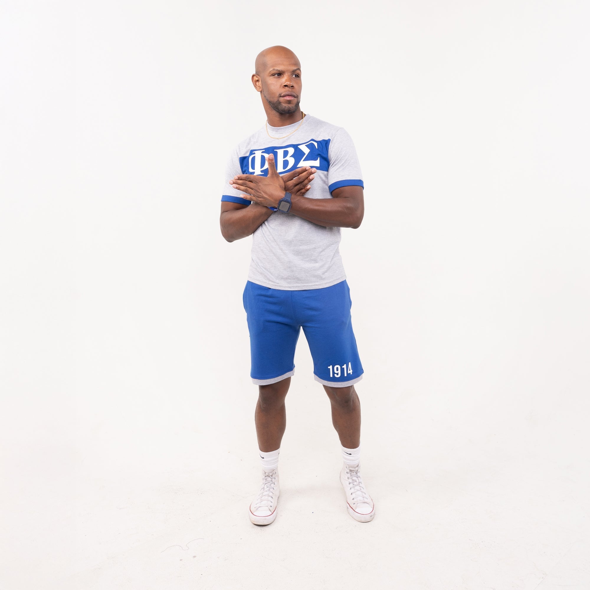 Phi Beta Sigma Blue and Gray Color Block Short Set Winters Industries