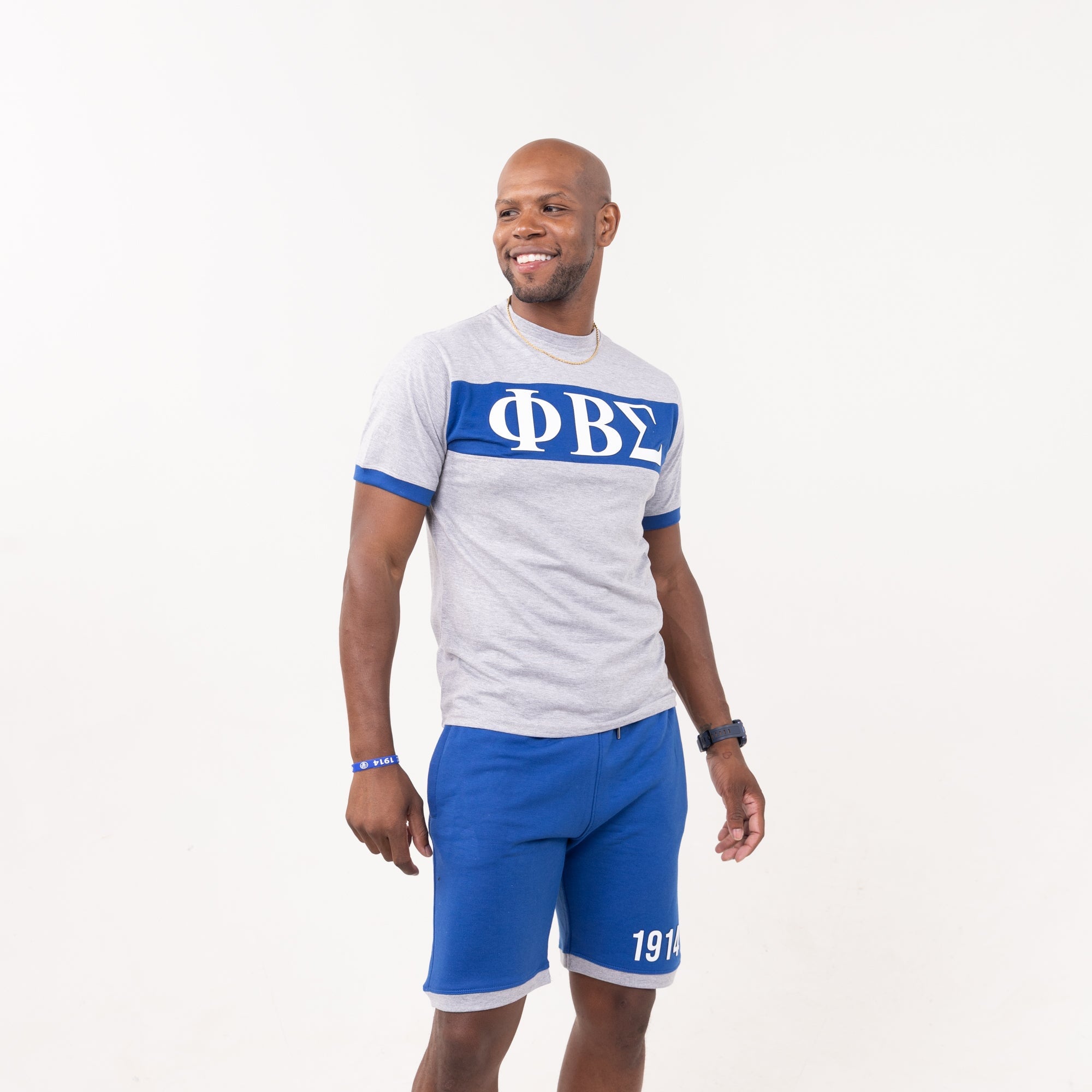 Phi Beta Sigma Blue and Gray Color Block Short Set Winters Industries