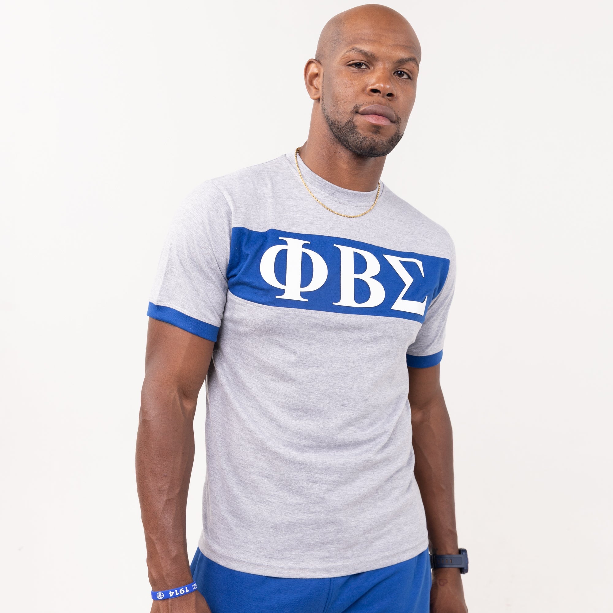 Phi Beta Sigma Blue and Gray Color Block Short Set Winters Industries