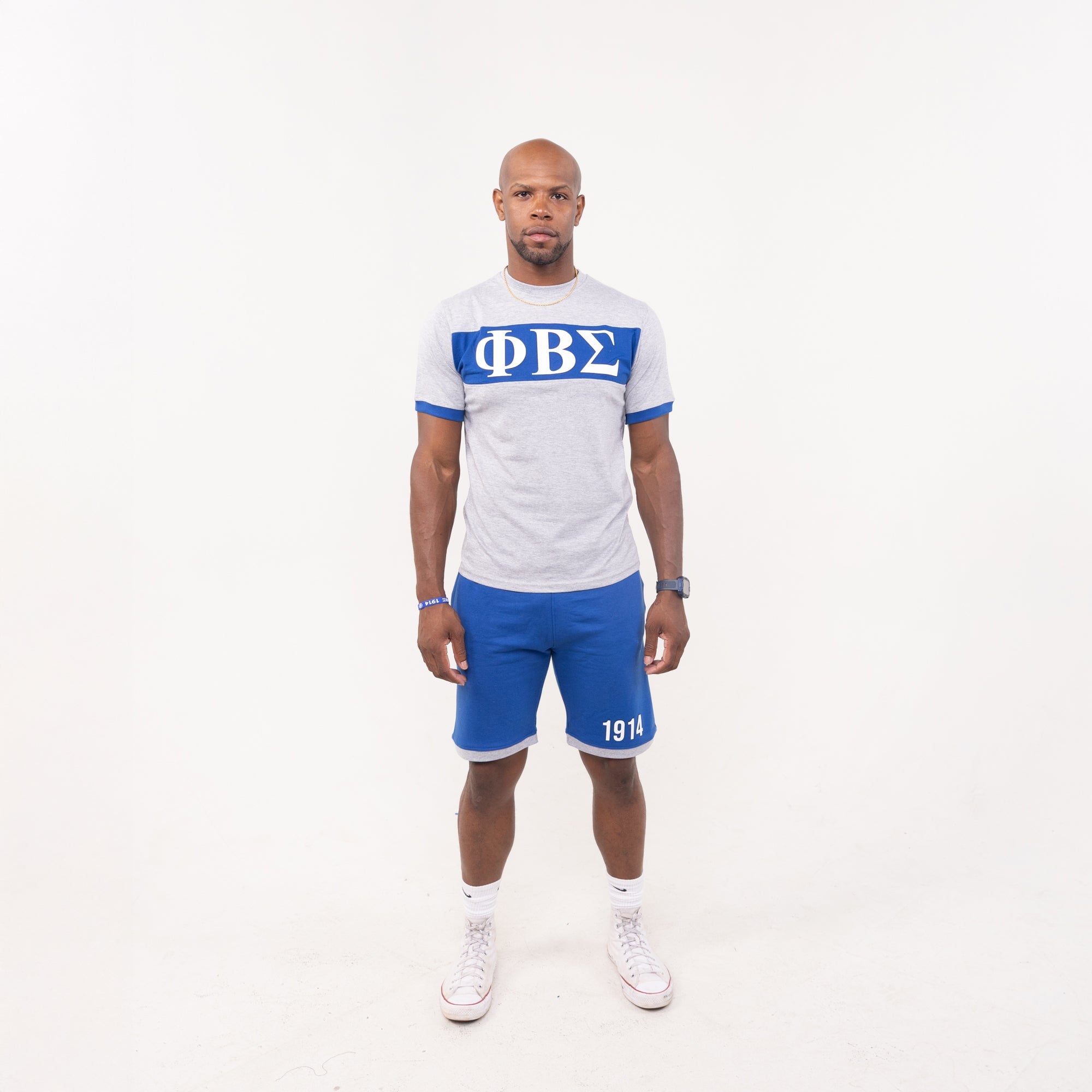 Phi Beta Sigma Blue and Gray Color Block Short Set Winters Industries