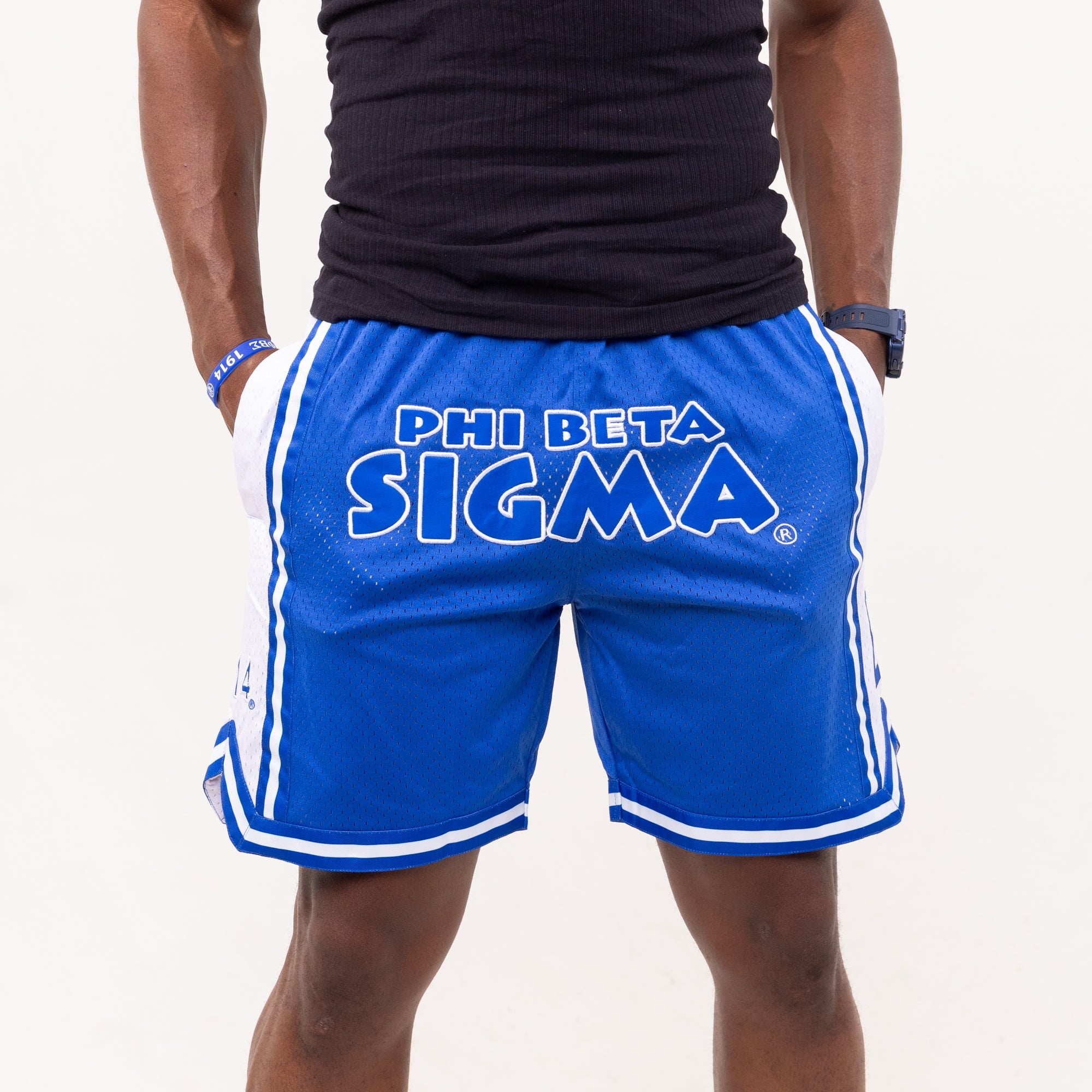 Phi Beta Sigma Embroidered Blue Shorts with White Stripes Shorts Winters Industries