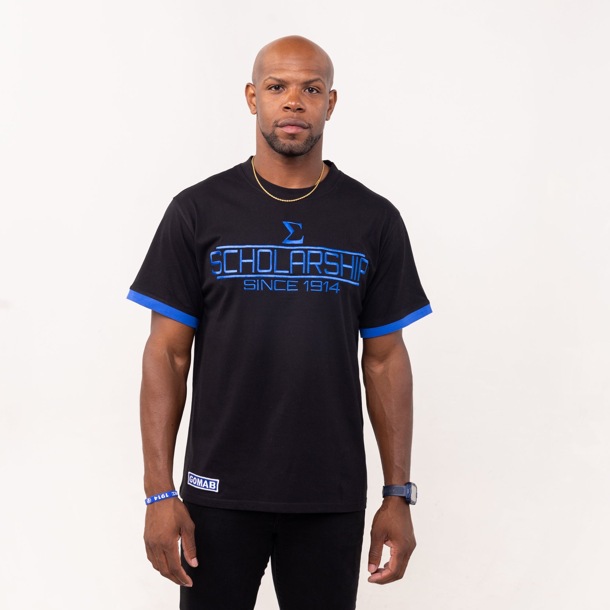 Phi Beta Sigma "SCHOLARSHIP" Embroidered Tee Black Winters Industries by Fully Promoted Mesquite