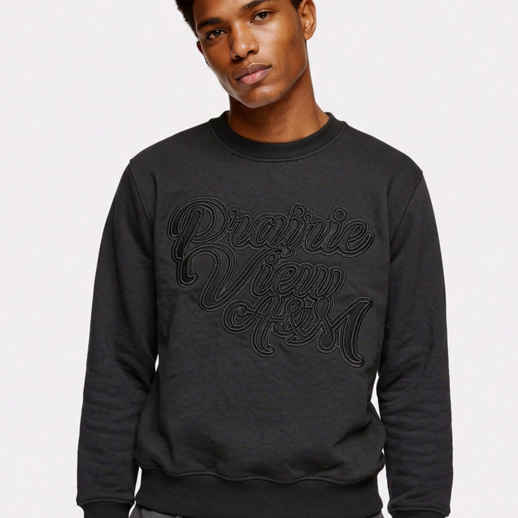 Prairie View A&M University HBCU Black on Black 3D Embroidery Crewneck Sweater Winters Industries