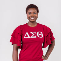 PREORDER ONLY Delta Sigma Theta Letters Ruffle Blouse with Bling Winters Industries