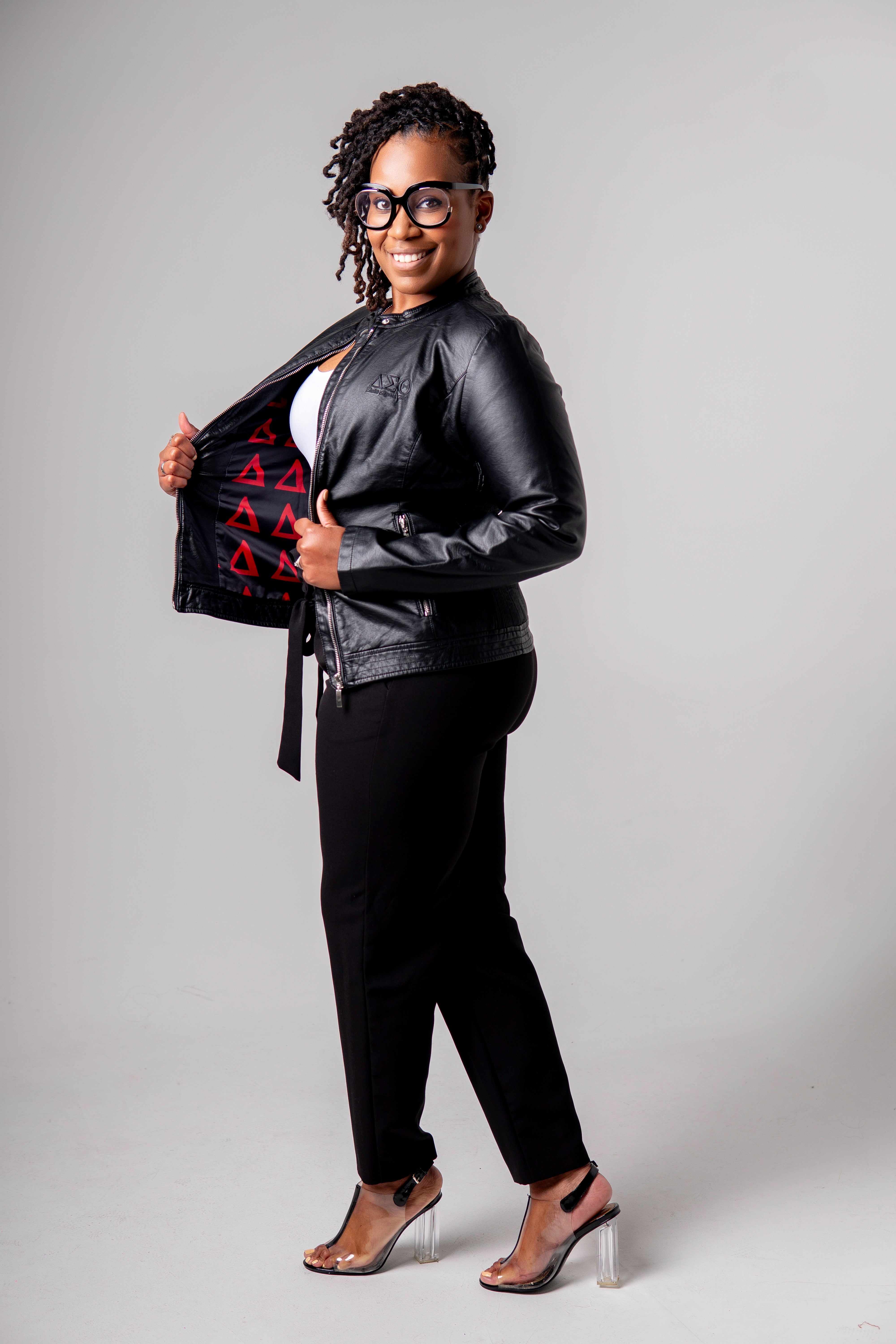 PU Leather Embroidered Delta Jacket (Black)