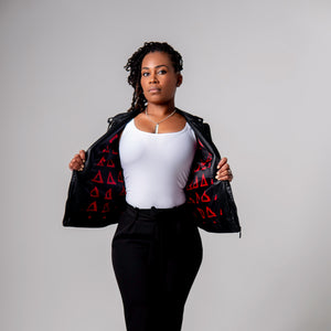 PU Leather Embroidered Delta Jacket (Black)