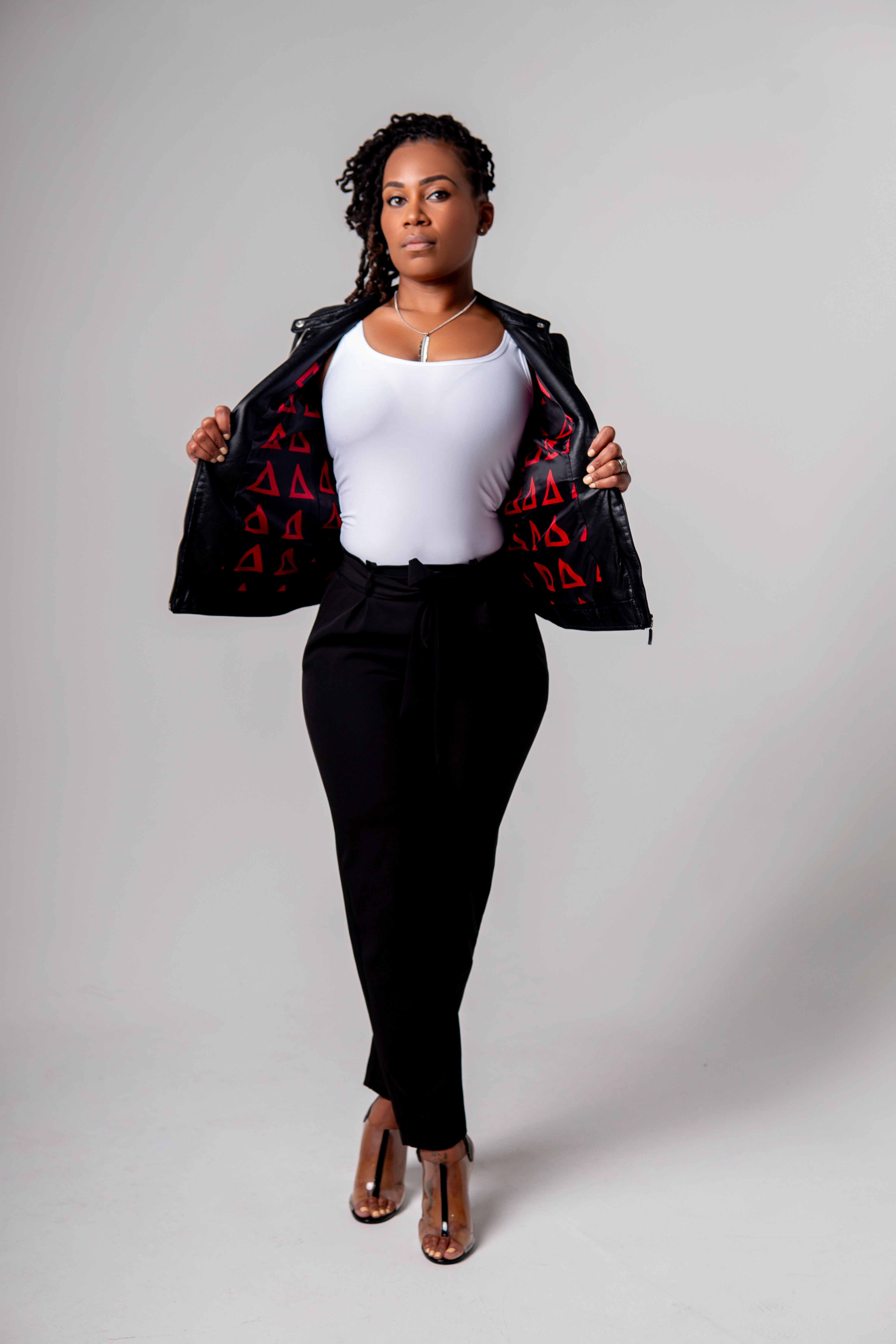 PU Leather Embroidered Delta Jacket (Black)