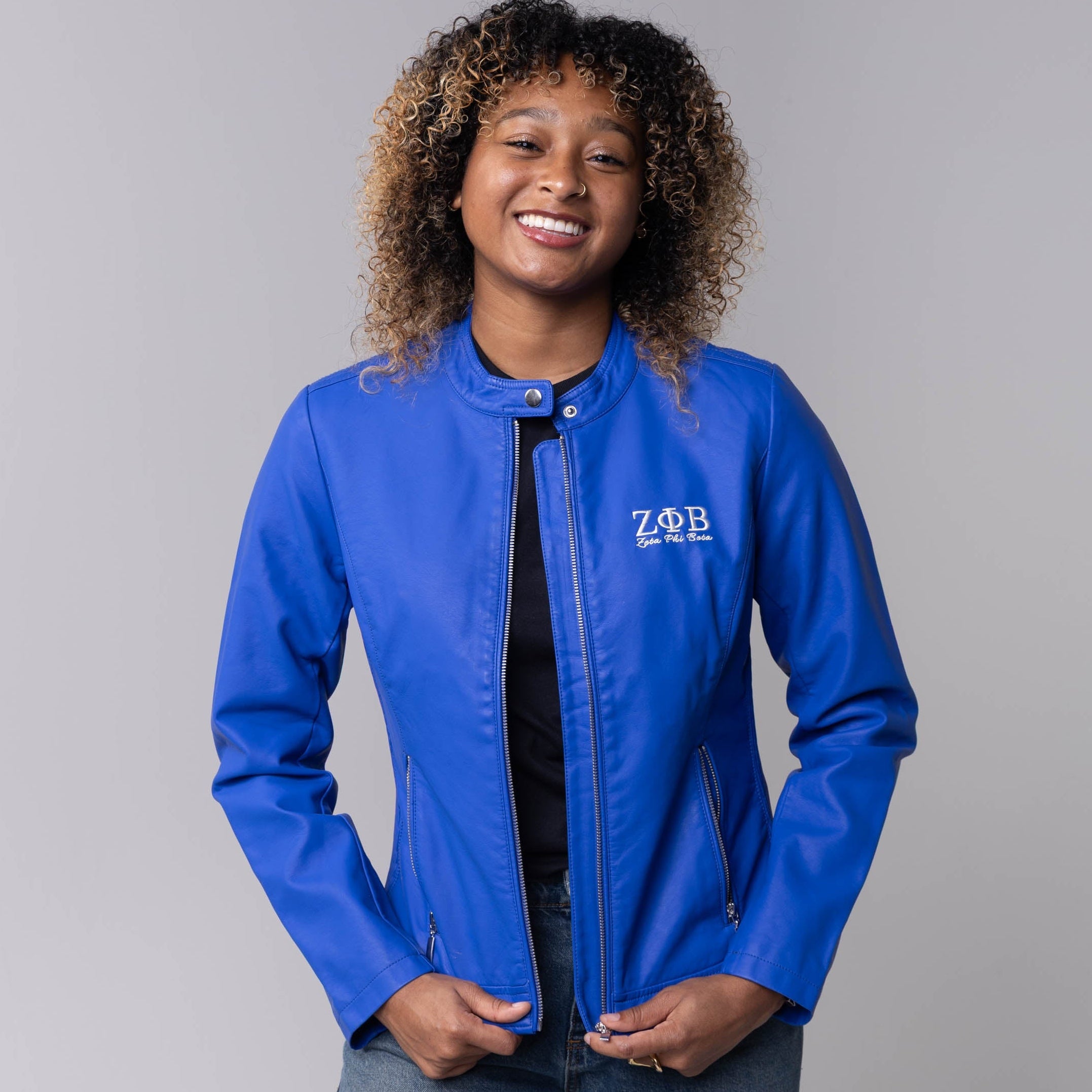 PU Leather Embroidered Zeta Phi Beta Jacket Winters Industries