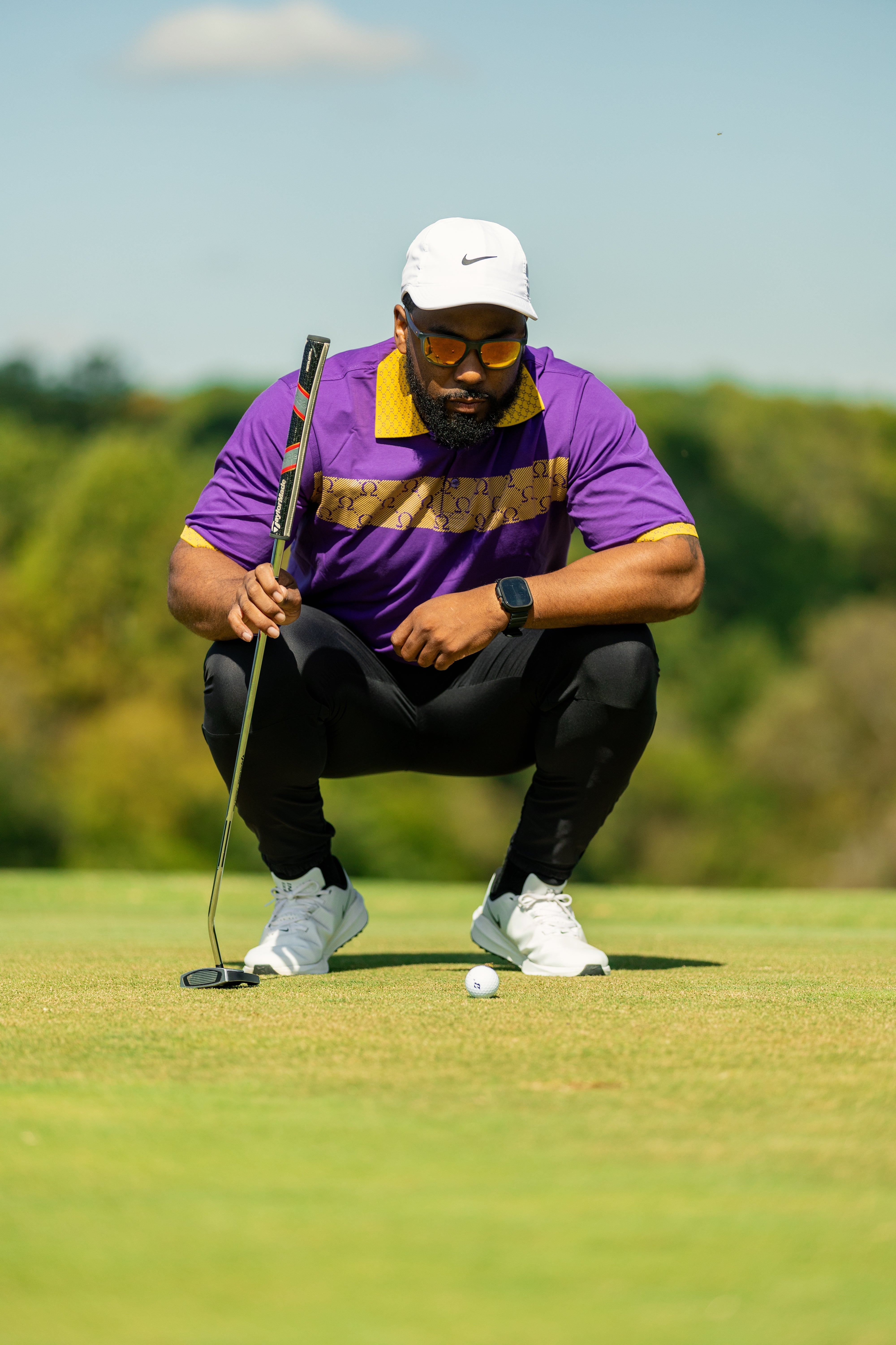 Purple Omega Psi Phi Polo with Gold Collar Winters Industries