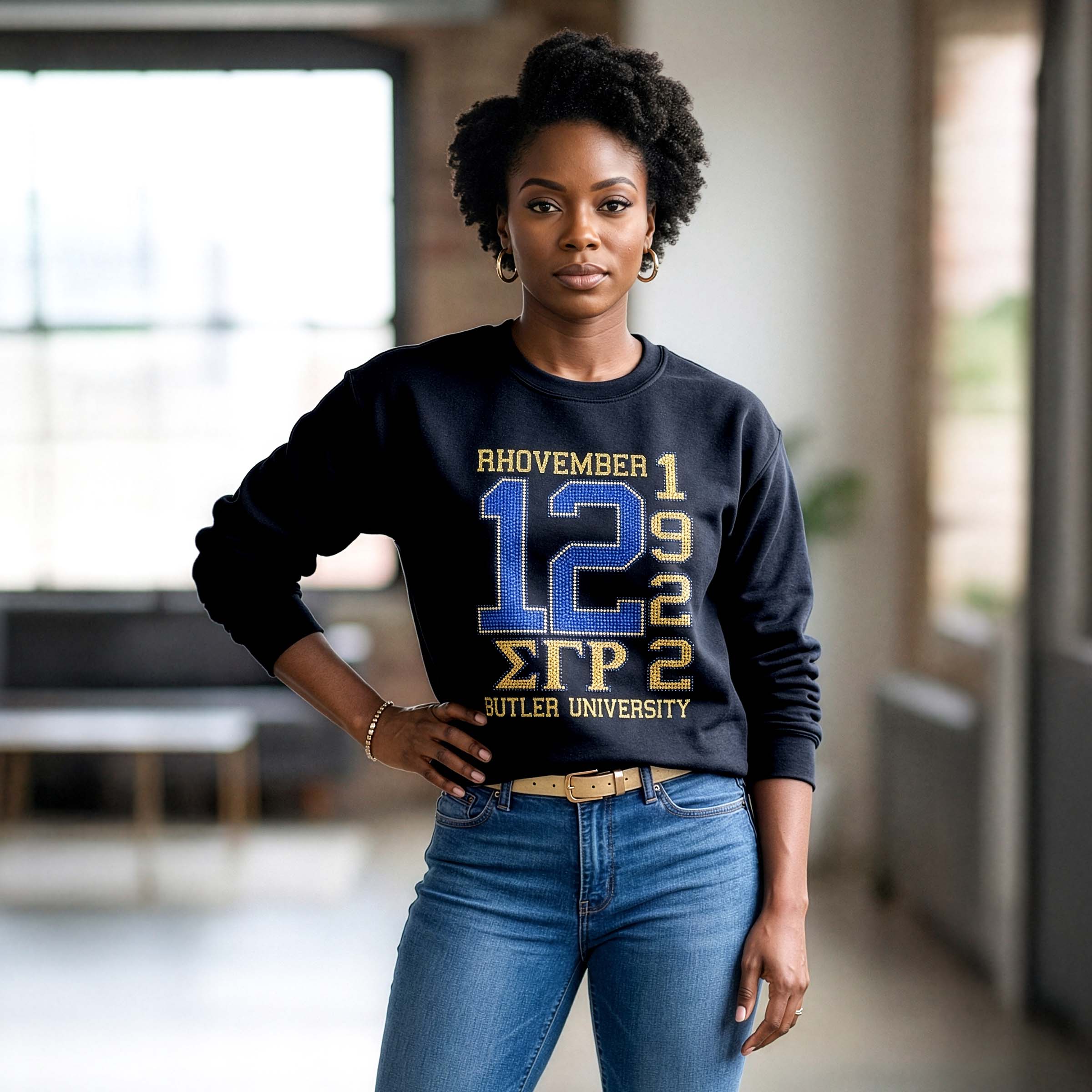 Sigma Gamma Rho Bling and Rhinestone Rhovember 12 1922 Butler University Sweatshirt / Tshirt WintersIndustries by Fully Promoted Mesquite