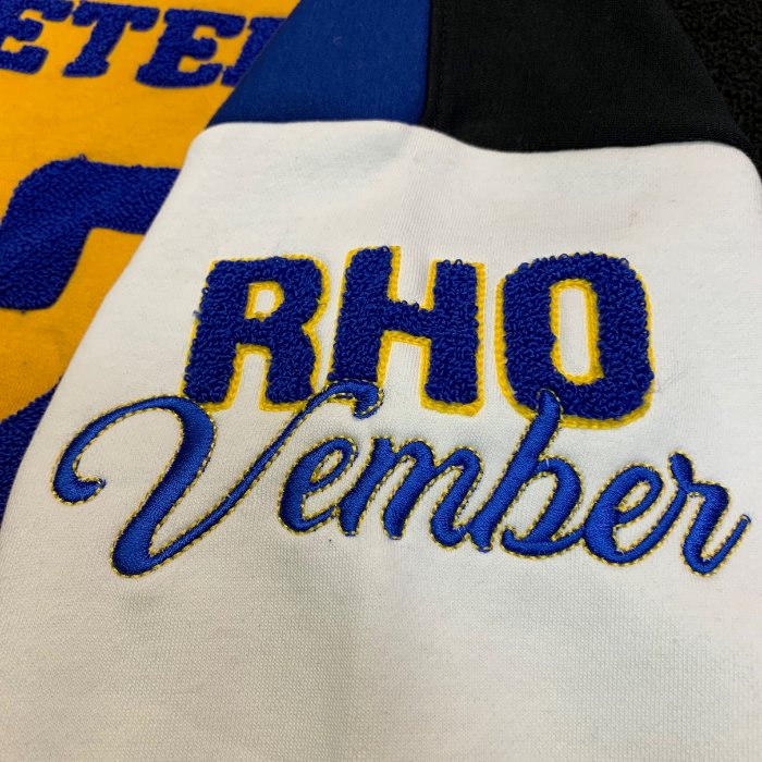Sigma Gamma Rho Rhovember Nineteen 22 Chenille and Embroidered Sweatshirt (Gold/Blue)