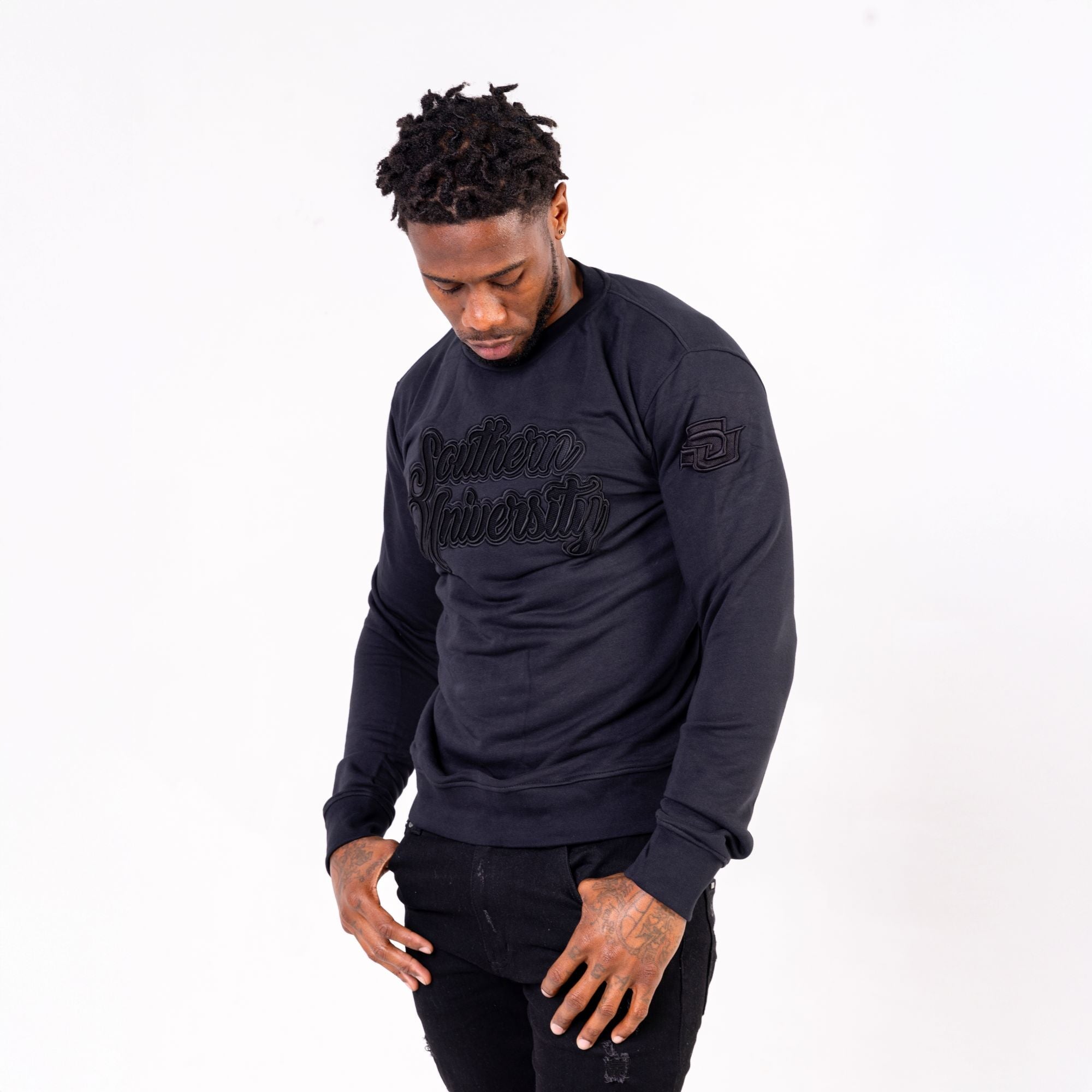 Southern University HBCU Black on Black 3D Embroidery Crewneck Sweater Winters Industries