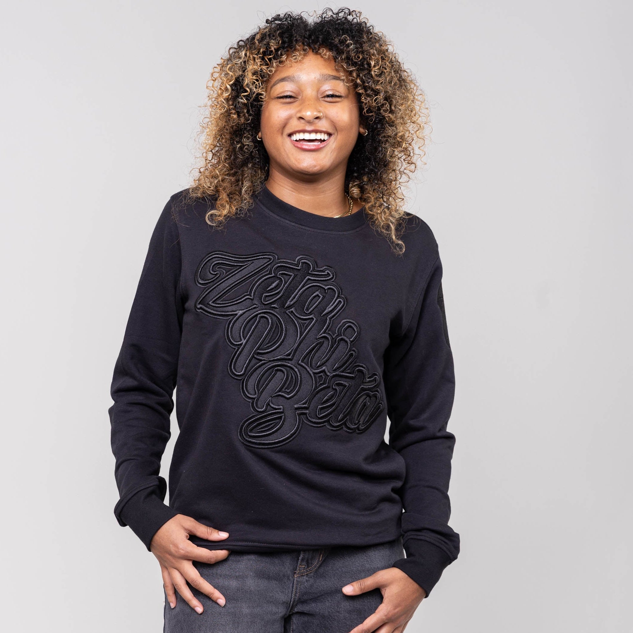 Zeta Phi Beta Black on Black Crewneck Sweater Winters Industries