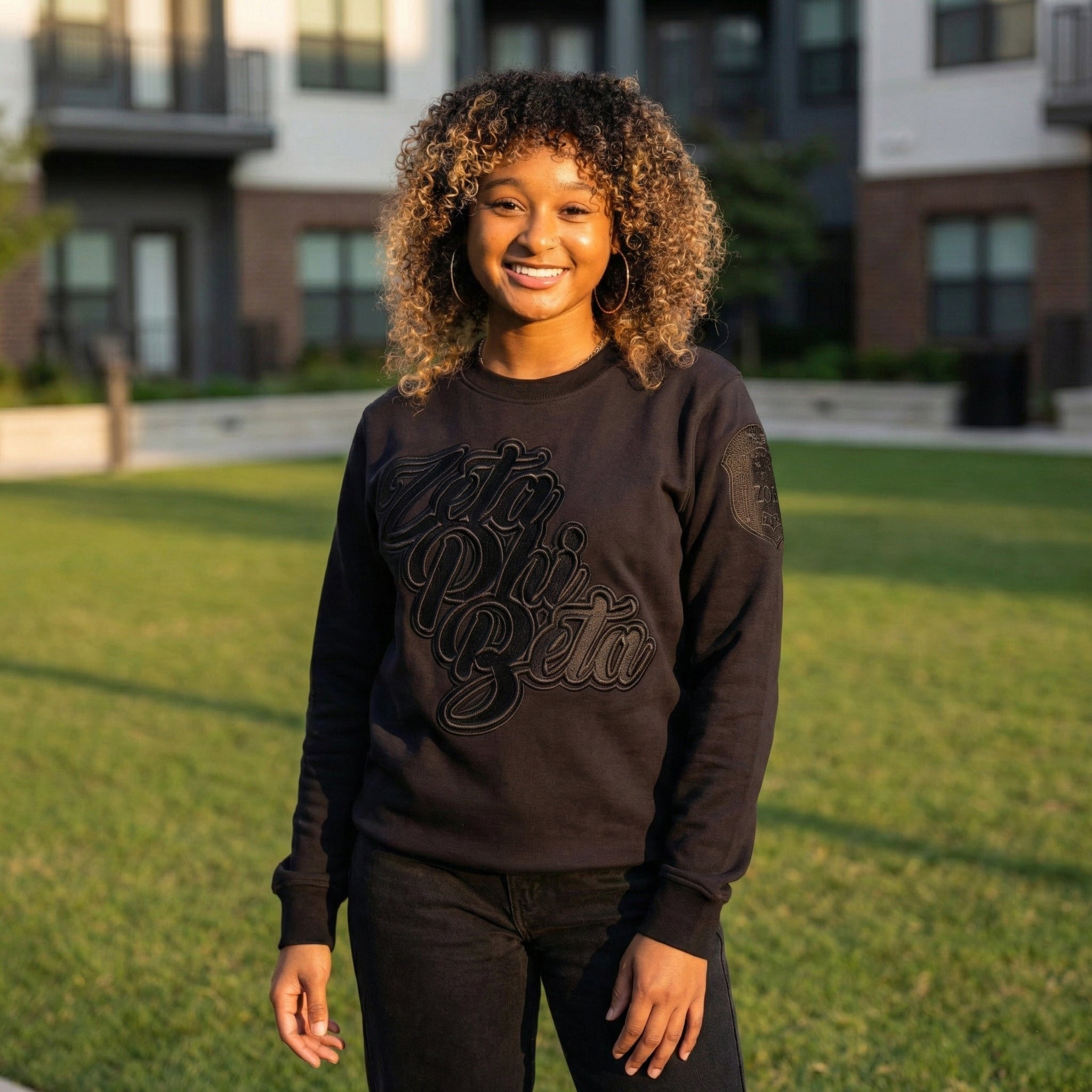 Zeta Phi Beta Black on Black Crewneck Sweatshirt Winters Industries