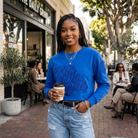 Zeta Phi Beta Blue on Blue Cropped Crewneck Sweater Winters Industries