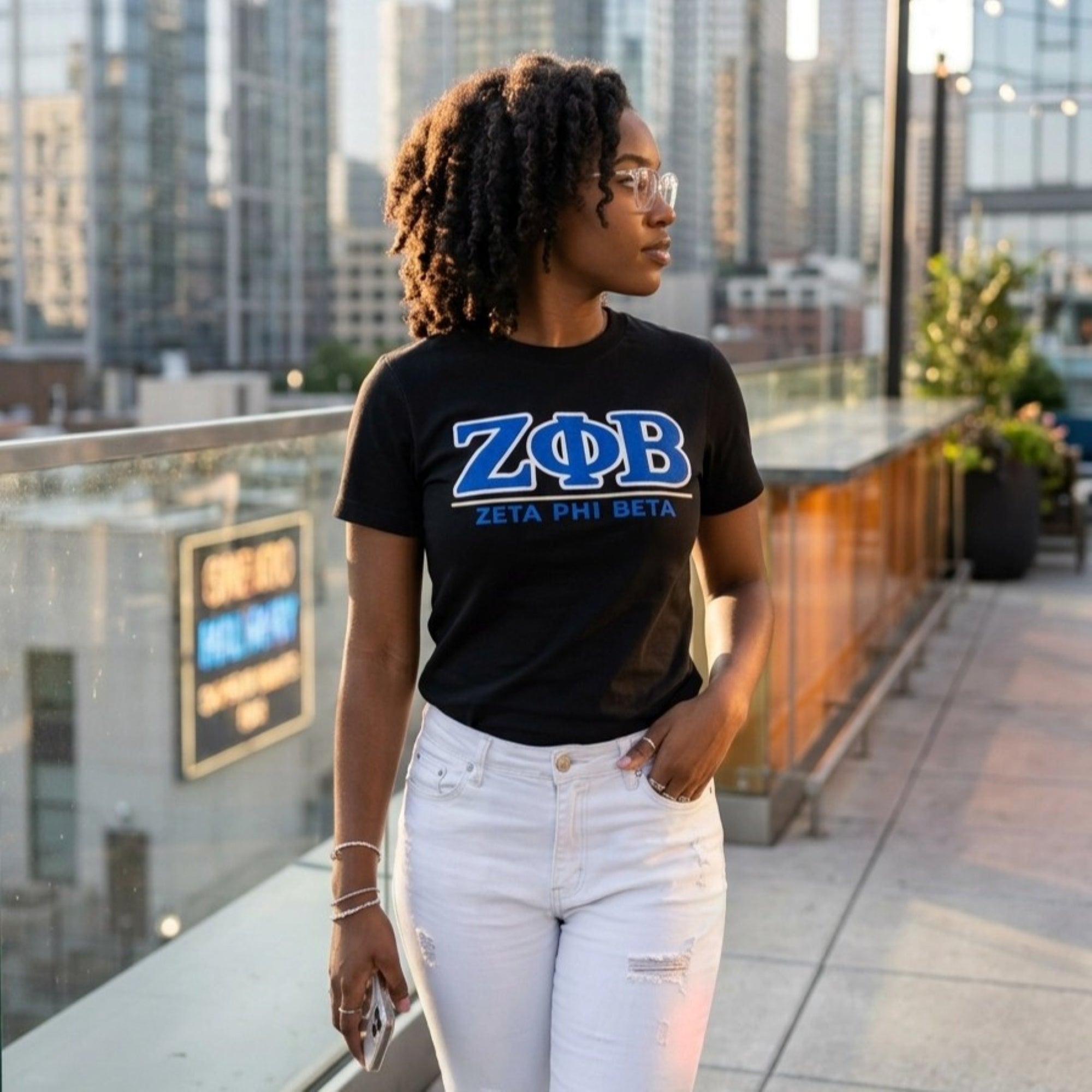 Zeta Phi Beta Letters Embroidered Patch Tee Black Winters Industries