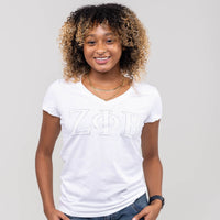 Zeta Phi Beta White Letters White Tee WintersIndustries by Fully Promoted Mesquite Small V-Neck