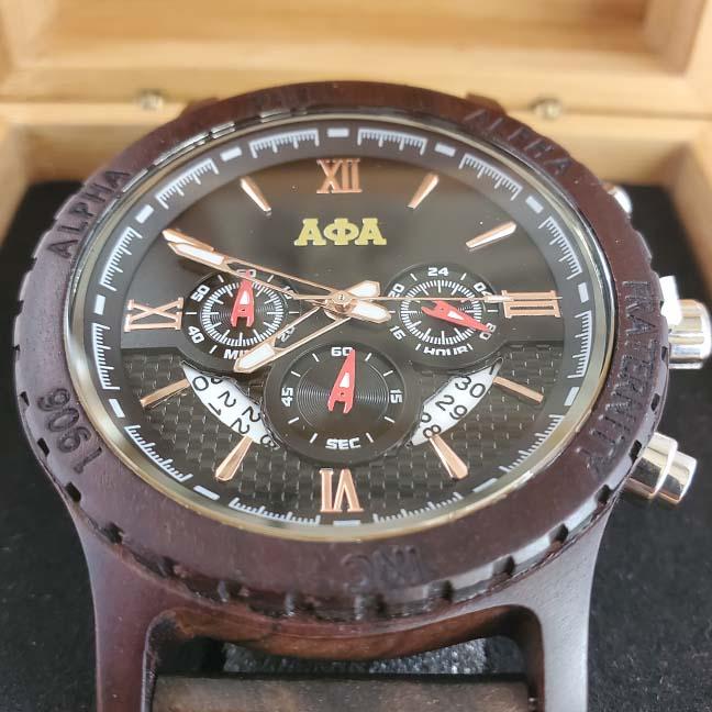 Alpha Phi Alpha Fraternity Wooden Watch with Engraved Gift Box