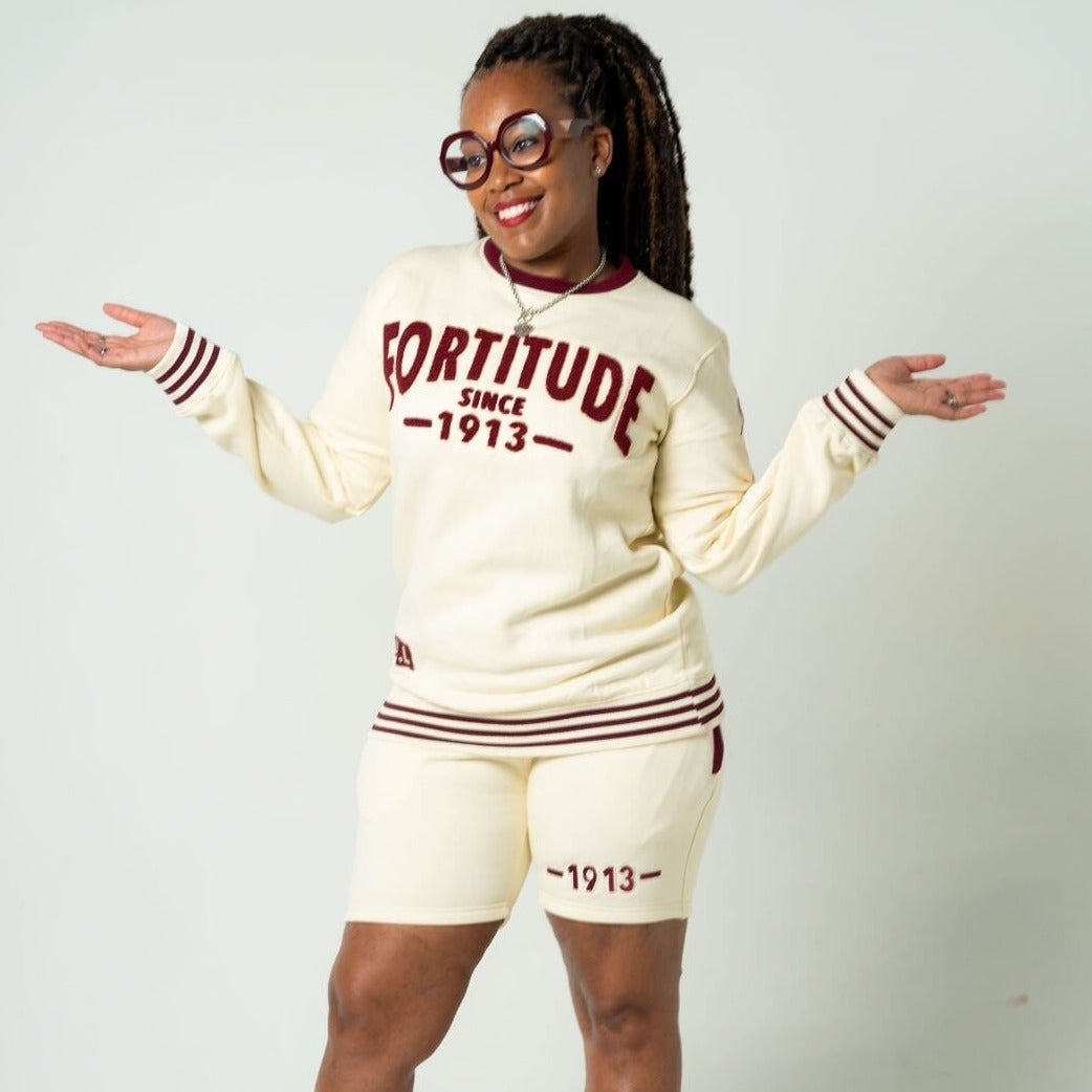 Delta Sigma Theta Fortitude Chenille Short/Jogger Set Cream