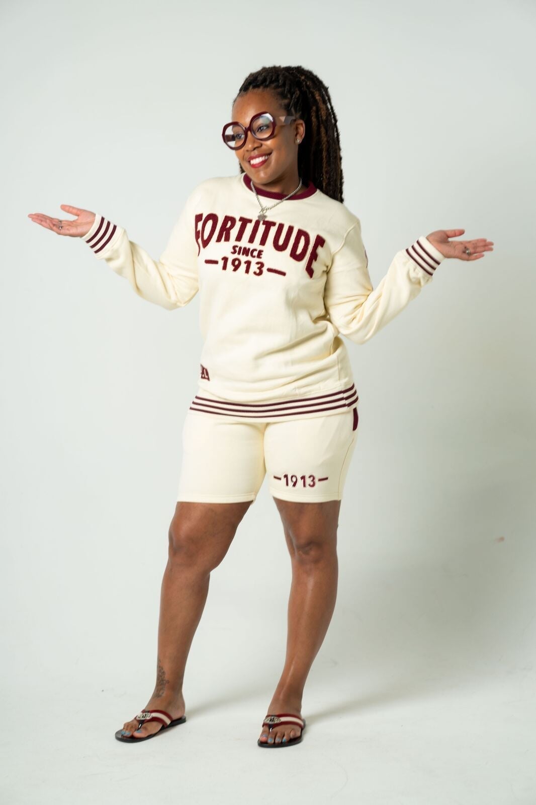 Delta Sigma Theta Fortitude Chenille Short/Jogger Set Cream