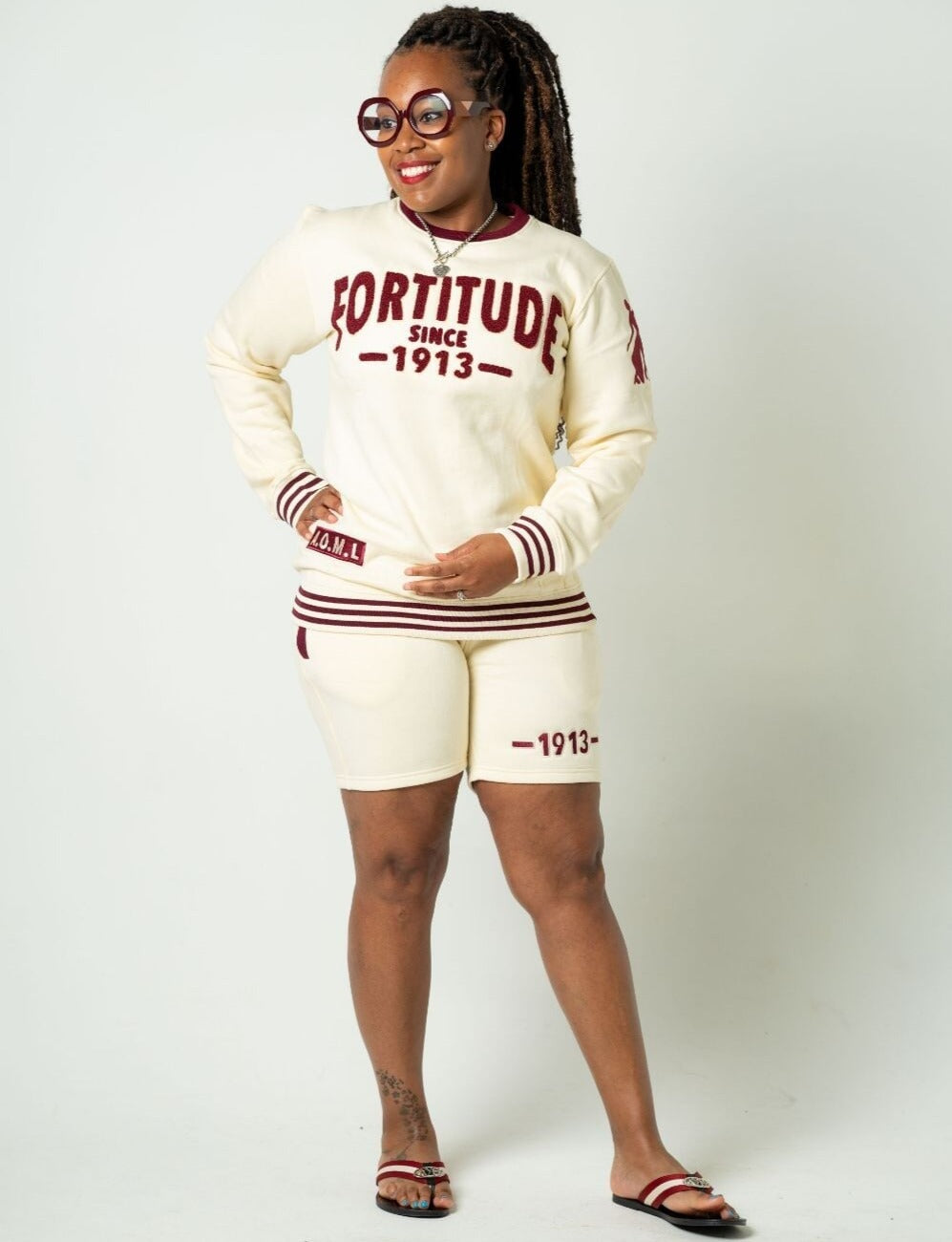 Delta Sigma Theta Fortitude Chenille Short/Jogger Set Cream