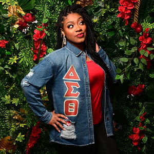 Delta Sigma Theta Letters Distressed Denim Jacket