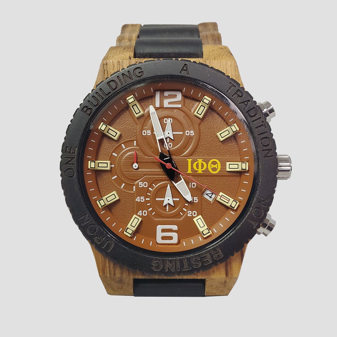 Iota Phi Theta Fraternity Wooden Watch with Engraved Gift Box