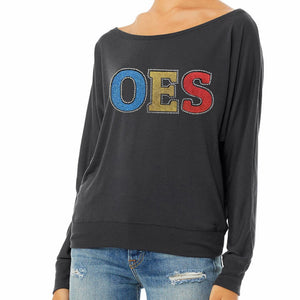 OES long sleeve off shoulder glitter t-shirt