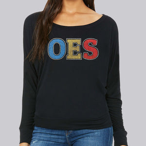 OES long sleeve off shoulder glitter t-shirt