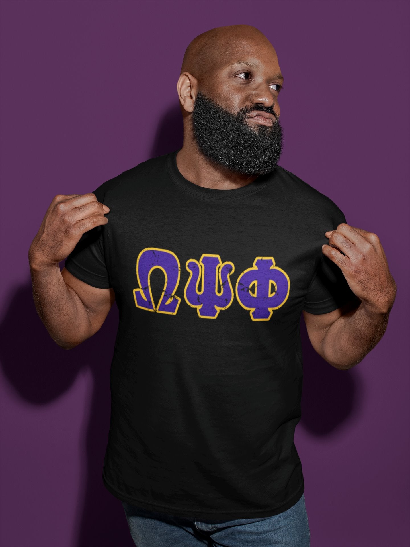 Omega Psi Phi Distressed Letter Tee/Sweatshirt