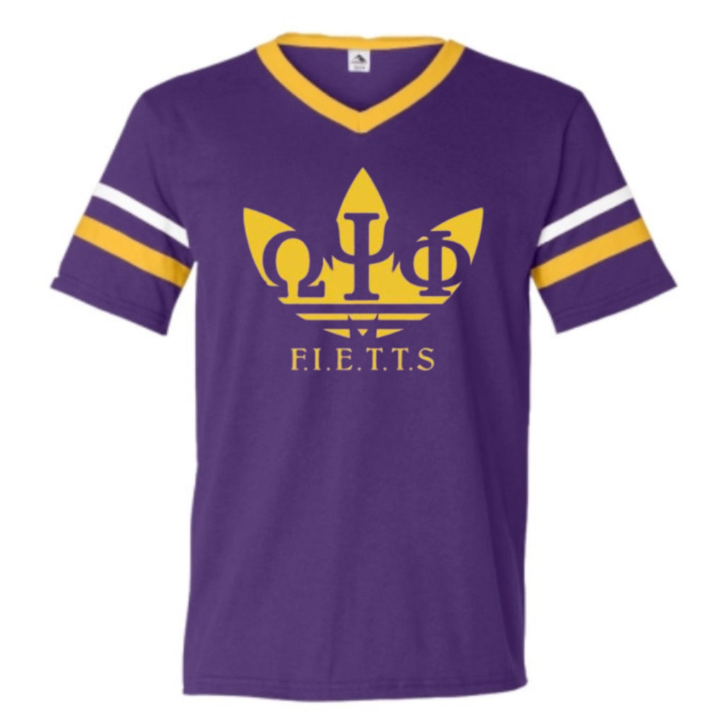 Embroidered Omega Psi Phi Da Bruhz V-Neck Jersey - Purple / Gold