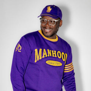 Omega Psi Phi "MANHOOD" Chenille Sweater Purple
