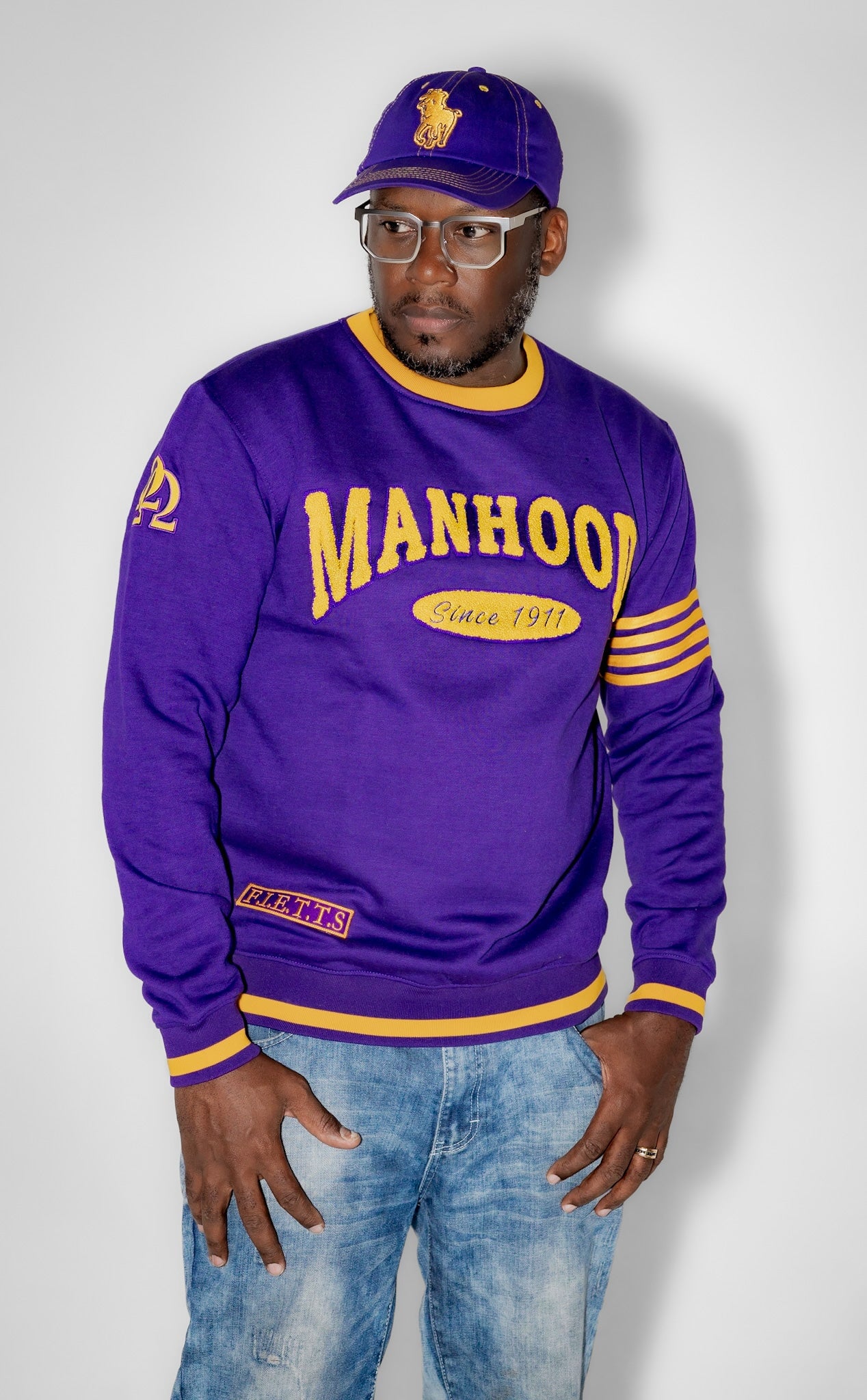 Omega Psi Phi "MANHOOD" Chenille Sweater Purple