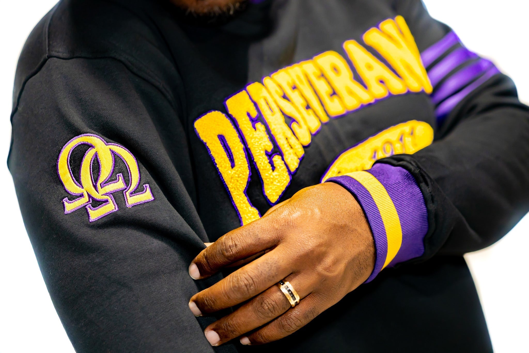 Omega Psi Phi "PERSEVERANCE" Chenille Sweater Black
