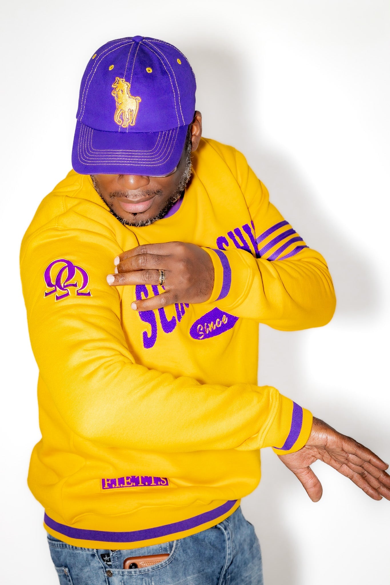 Omega Psi Phi "SCHOLARSHIP" Chenille Sweater Gold